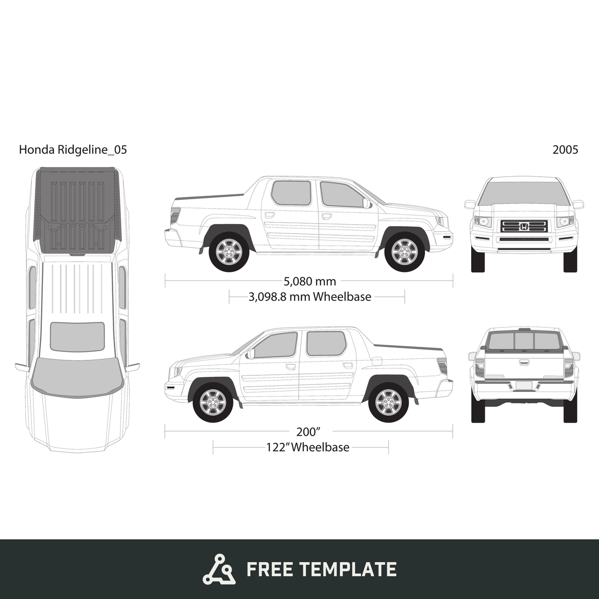 2005 Honda Ridgeline free vector vehicle wrap template - GravBase