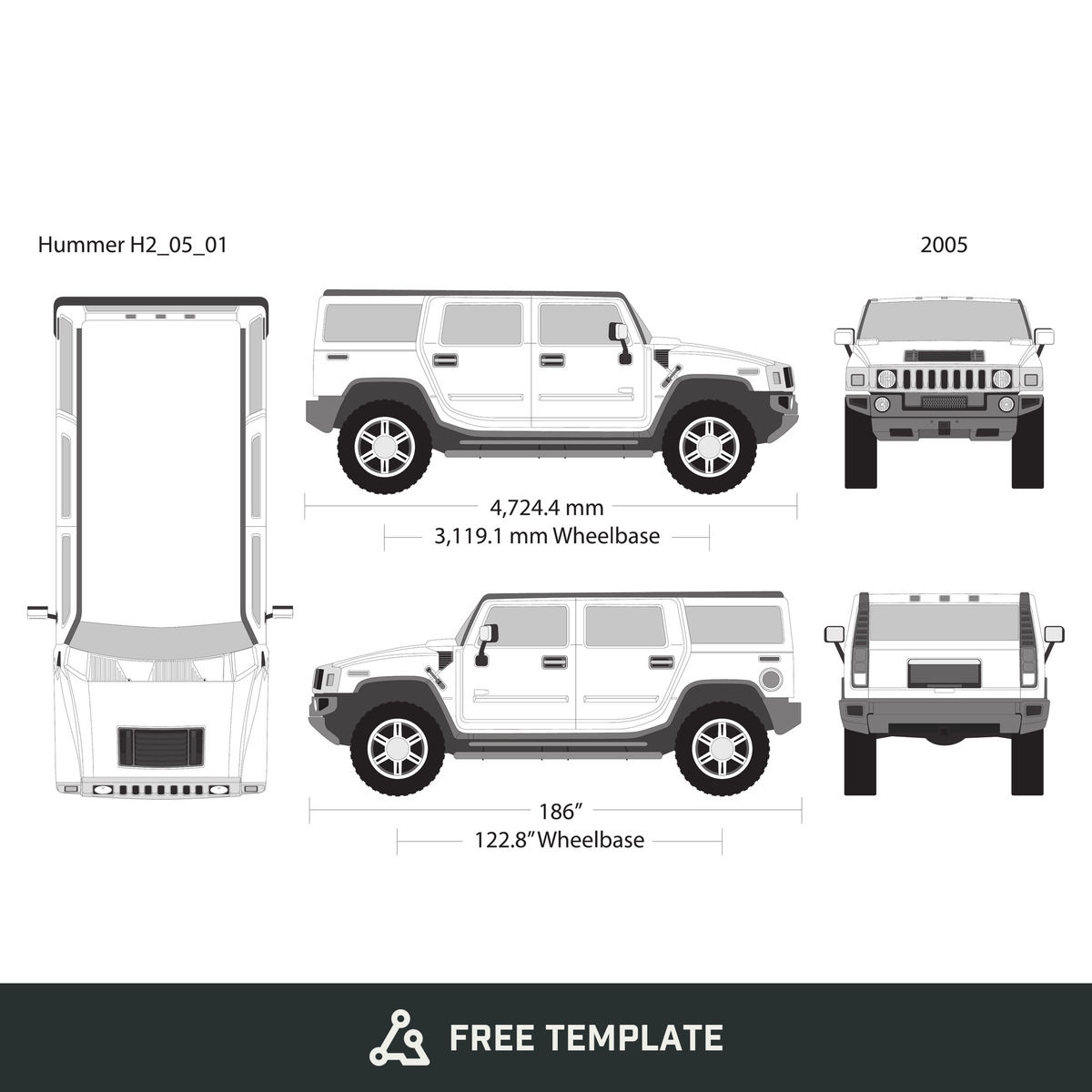 2005 Hummer H2 free vector vehicle wrap template - GravBase
