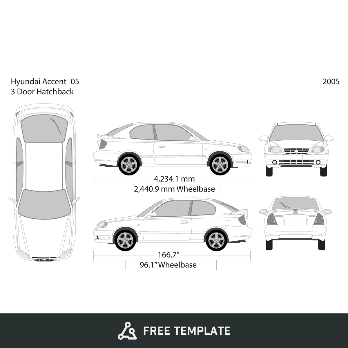 2005 Hyundai Accent Hatchback free vector vehicle wrap template - GravBase