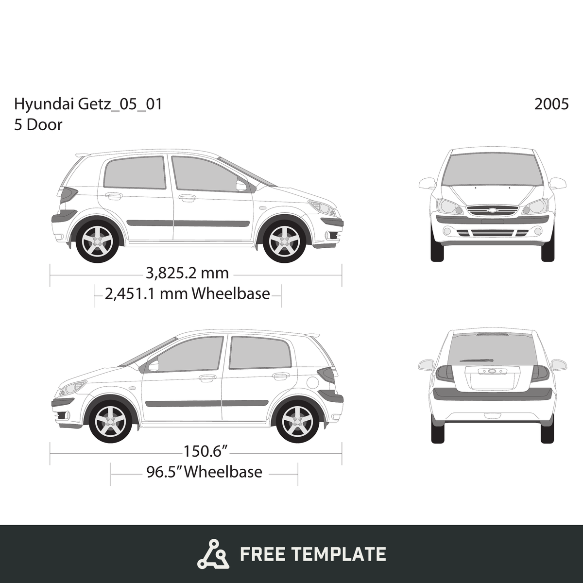 2005 Hyundai Getz free vector vehicle wrap template - GravBase