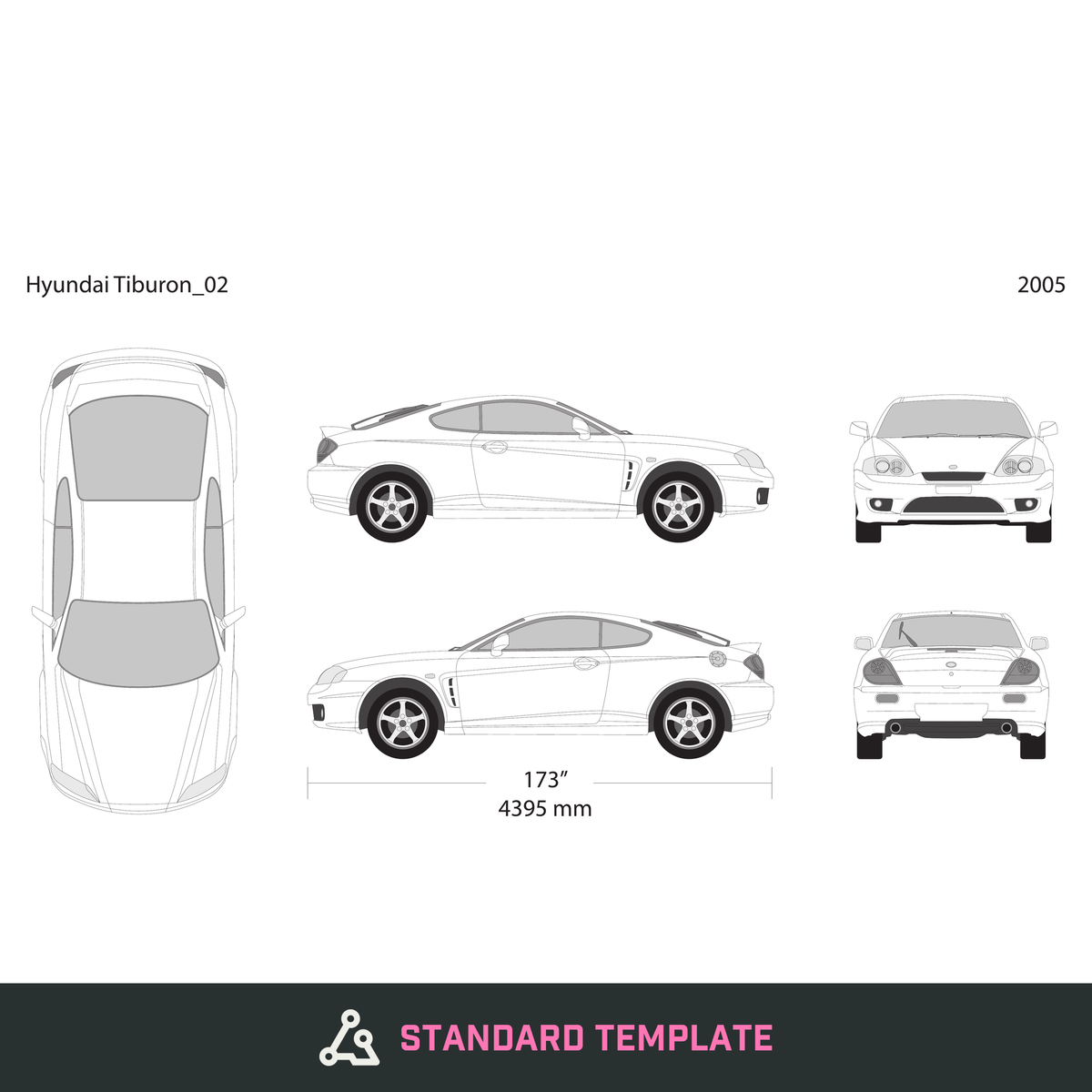 2005 Hyundai Tiburon vector wrap template, Design-Ready PDF - GravBase