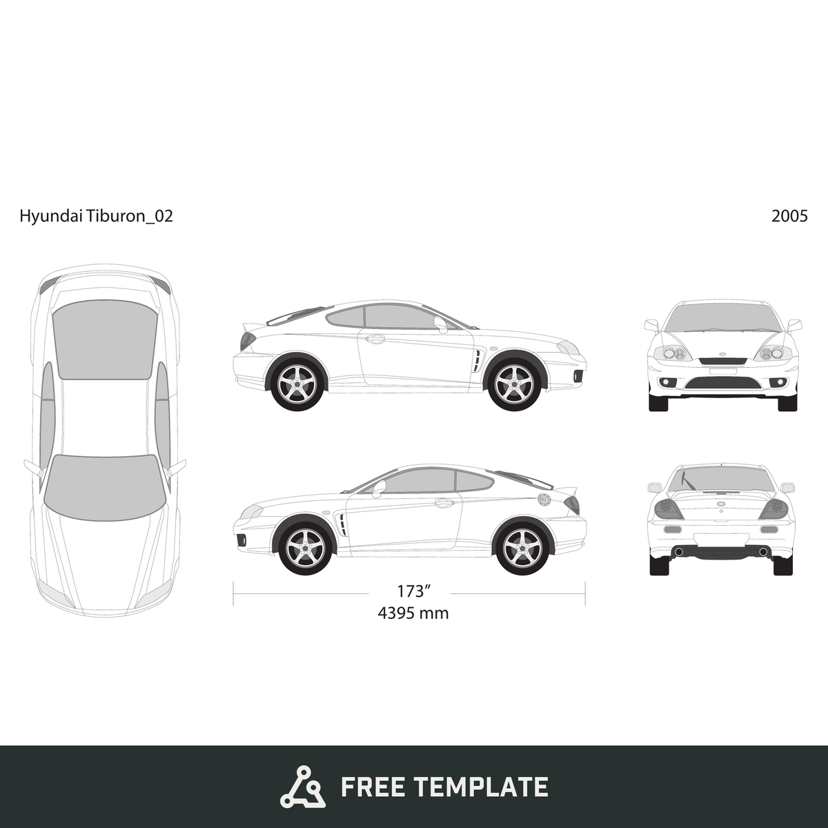 2005 Hyundai Tiburon free vector vehicle wrap template - GravBase