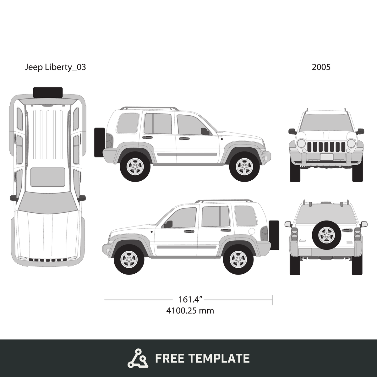 2005 Jeep Liberty free vector vehicle wrap template - GravBase