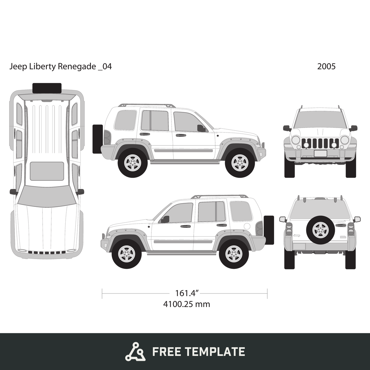 2005 Jeep Liberty free vector vehicle wrap template - GravBase