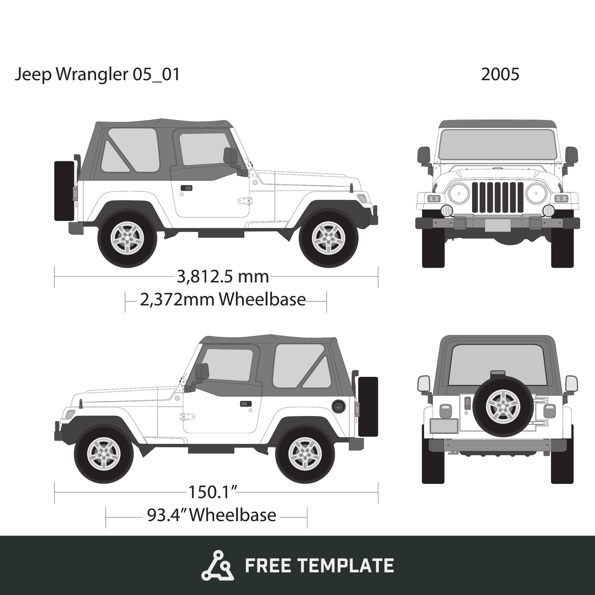 2005 Jeep Wrangler free vector vehicle wrap template - GravBase