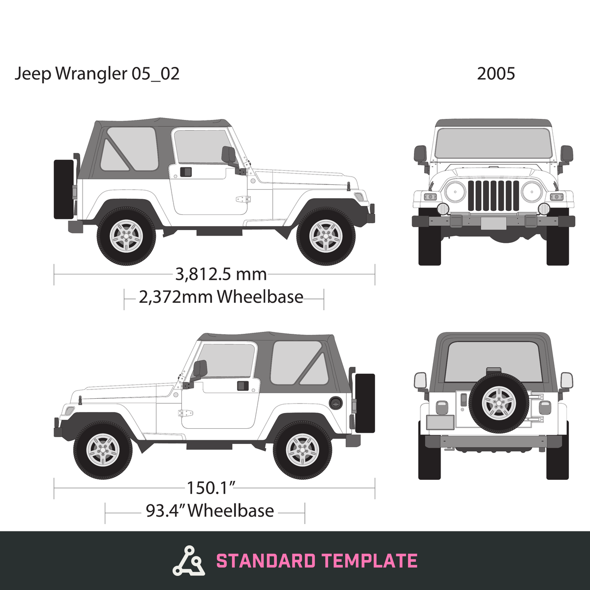 2005 Jeep Wrangler vector wrap template V02, Design-Ready PDF - GravBase