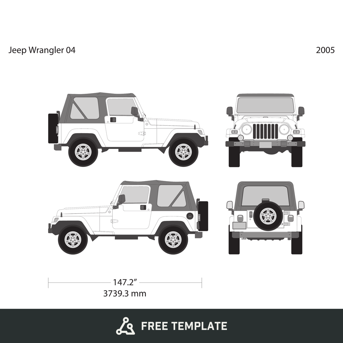 2005 Jeep Wrangler free vector vehicle wrap template - GravBase