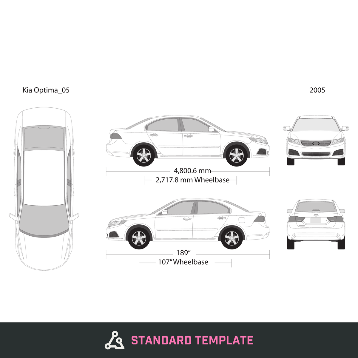 2005 Kia Optima vector wrap template, Design-Ready PDF - GravBase