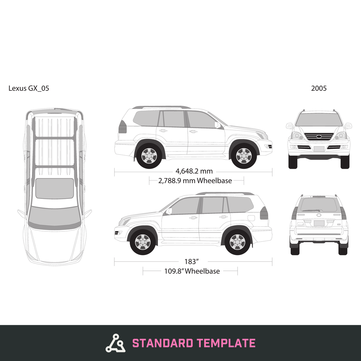2005 Lexus GX vector wrap template, Design-Ready PDF - GravBase