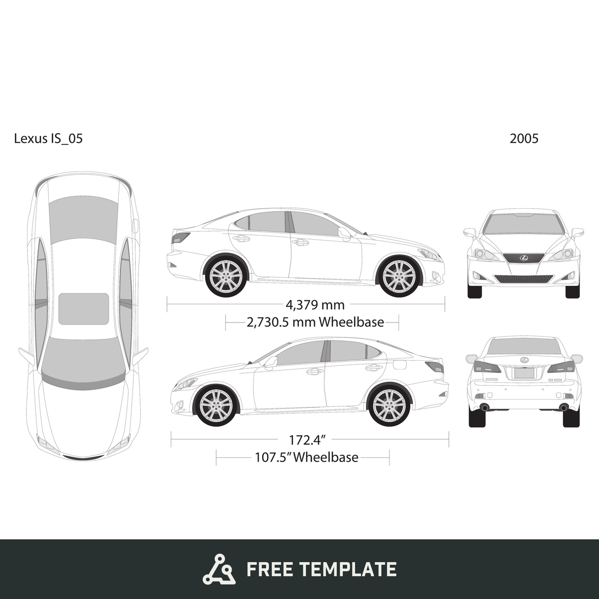 2005 Lexus IS free vector vehicle wrap template - GravBase