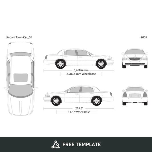 2005 Lincoln Town Car free vector vehicle wrap template - GravBase