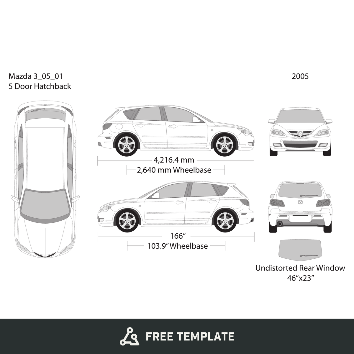 2005 Mazda 3 Hatchback free vector vehicle wrap template - GravBase