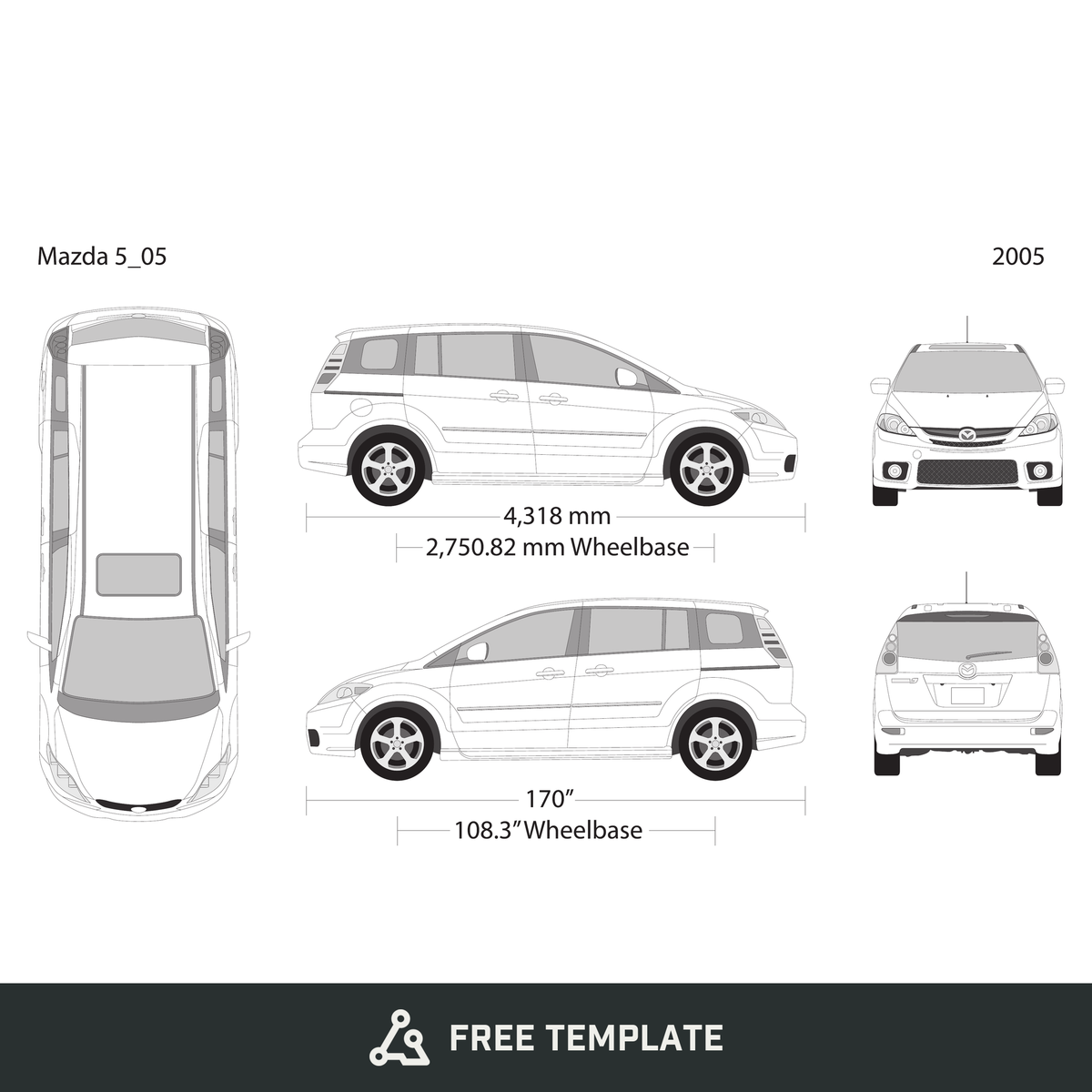2005 Mazda 5 free vector vehicle wrap template - GravBase