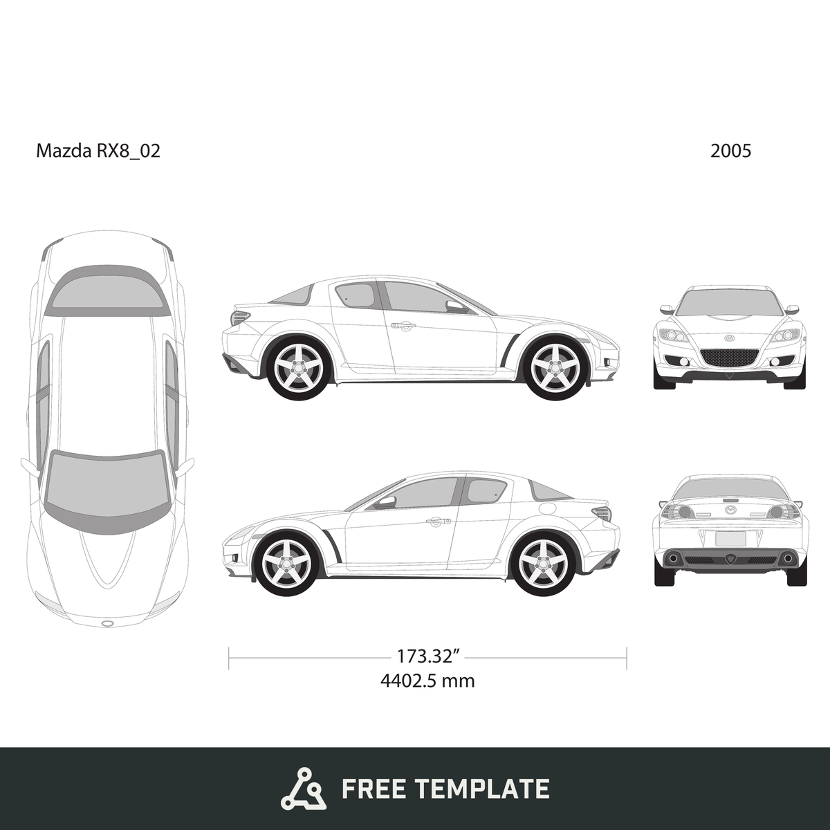 2005 Mazda RX8 free vector vehicle wrap template - GravBase