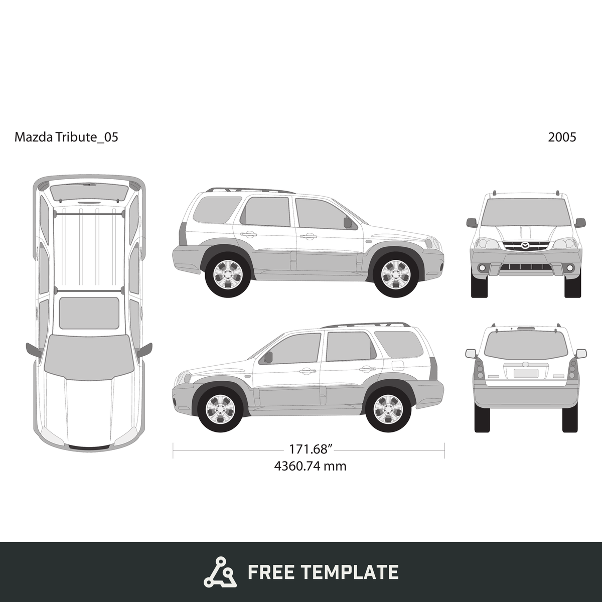 2005 Mazda Tribute free vector vehicle wrap template - GravBase