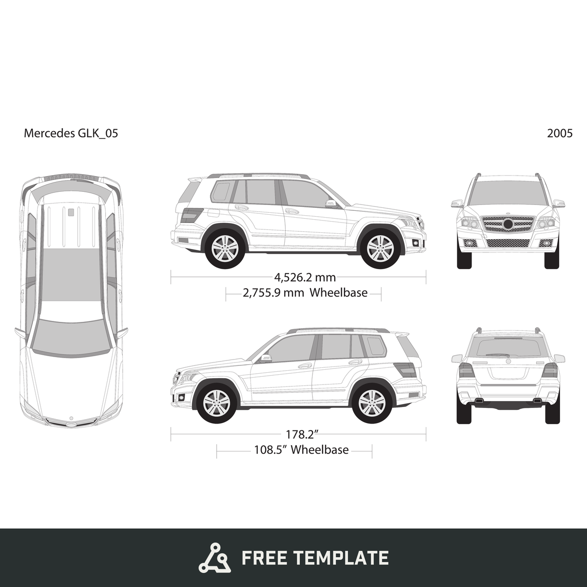 2005 Mercedes GLK free vector vehicle wrap template - GravBase
