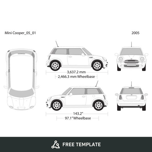 2005 Mini Cooper Mini Hardtop free vector vehicle wrap template - GravBase