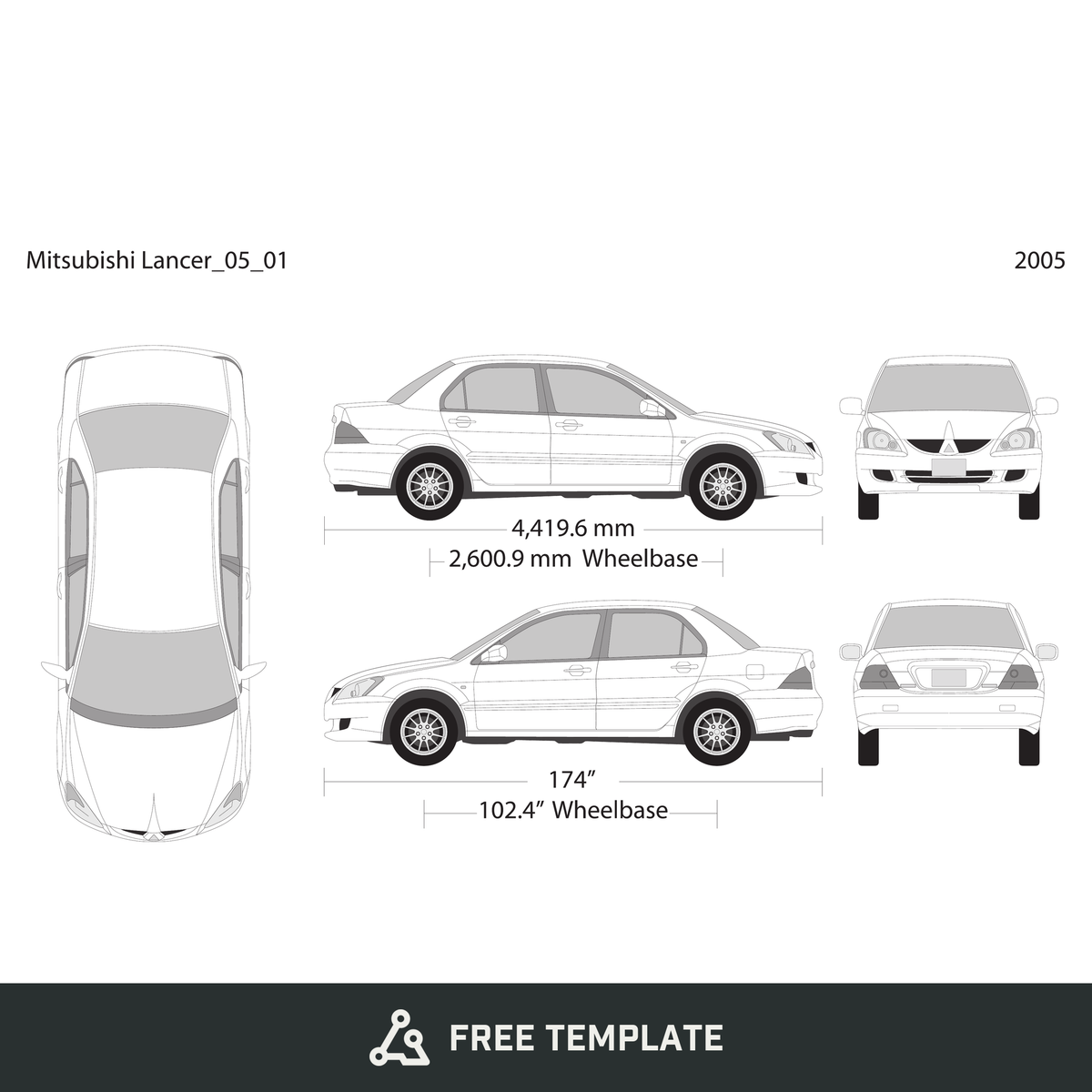 2005 Mitsubishi Lancer free vector vehicle wrap template - GravBase