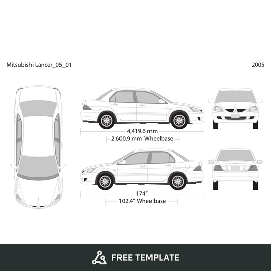 2005 Mitsubishi Lancer free vector vehicle wrap template - GravBase
