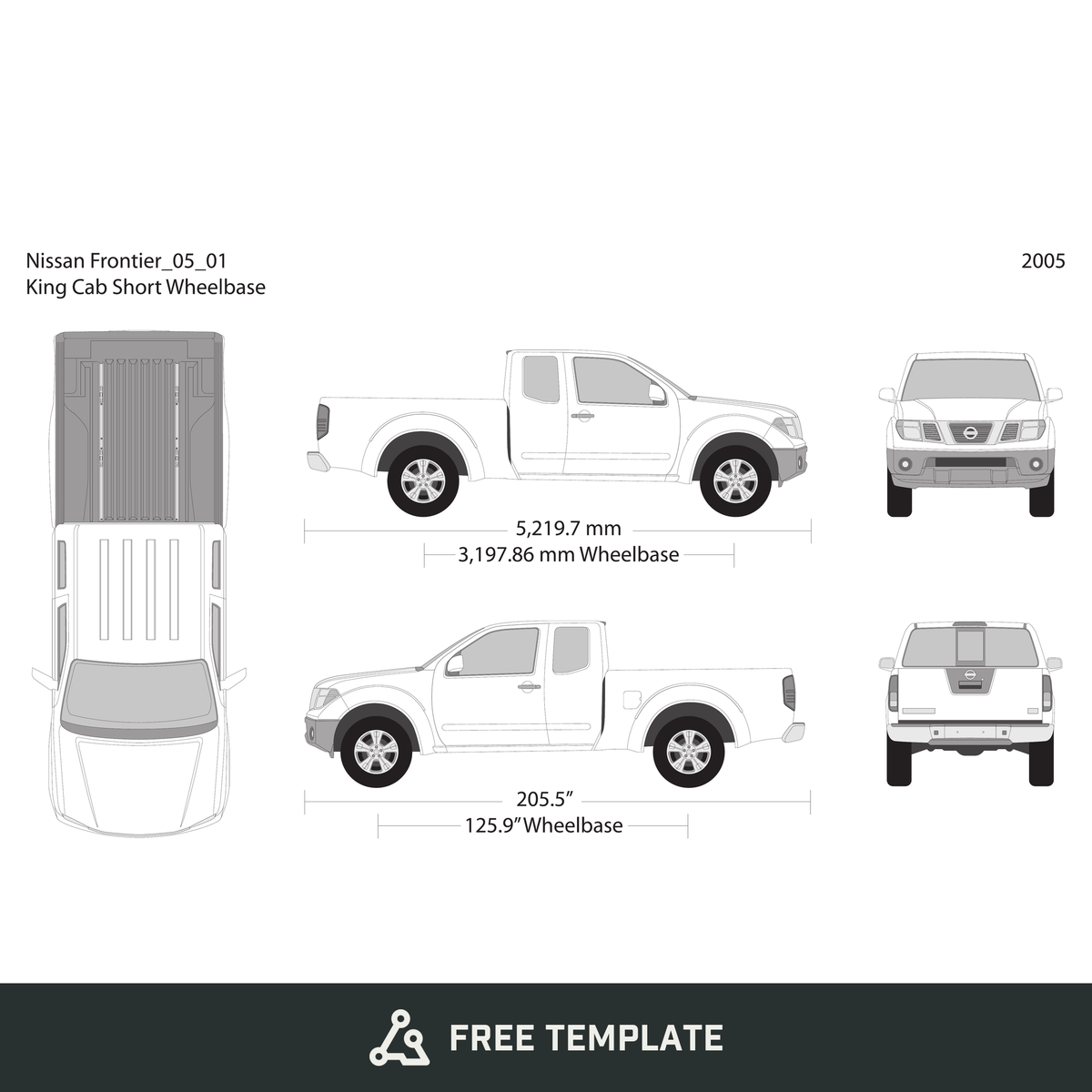 2005 Nissan Frontier front view free vector vehicle wrap template - GravBase