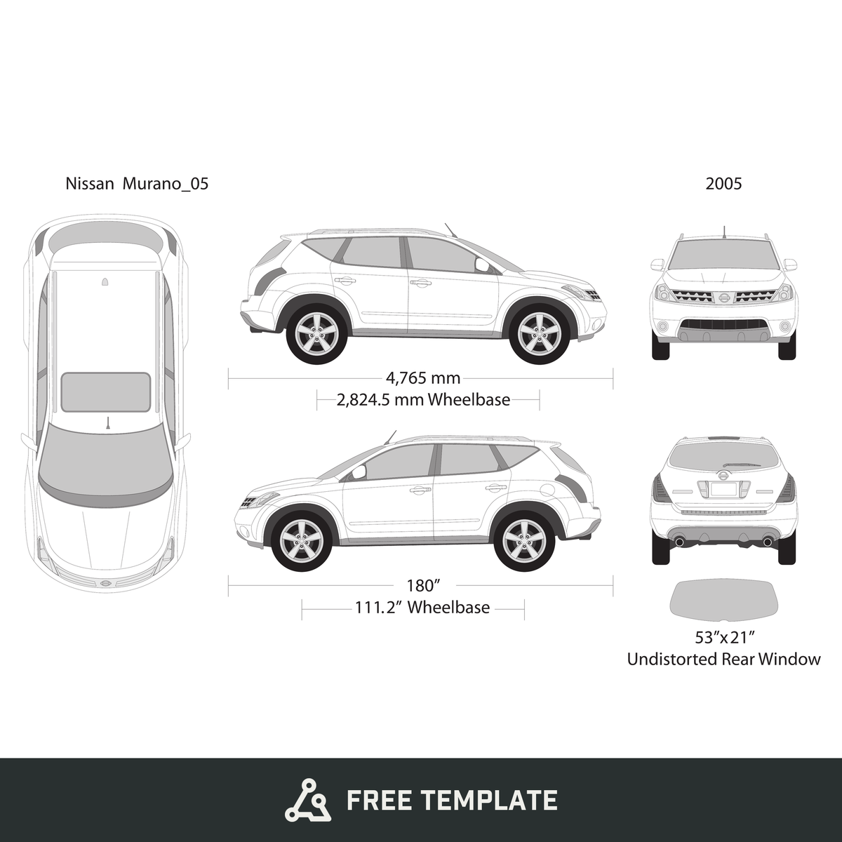 2005 Nissan Murano free vector vehicle wrap template - GravBase