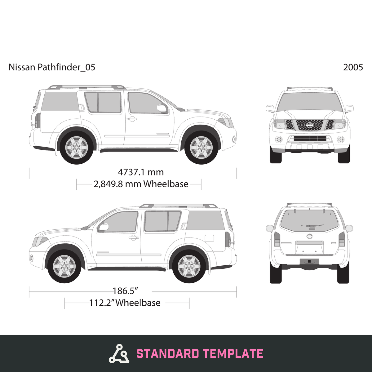 2005 Nissan Pathfinder vector wrap template, Design-Ready PDF - GravBase