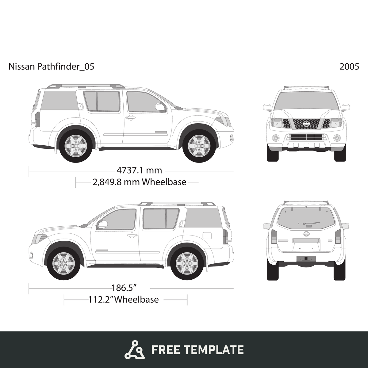 2005 Nissan Pathfinder free vector vehicle wrap template - GravBase