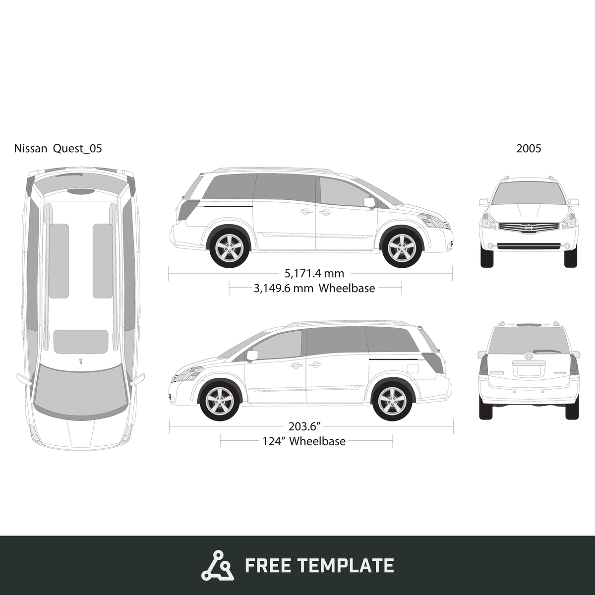2005 Nissan Quest free vector vehicle wrap template - GravBase