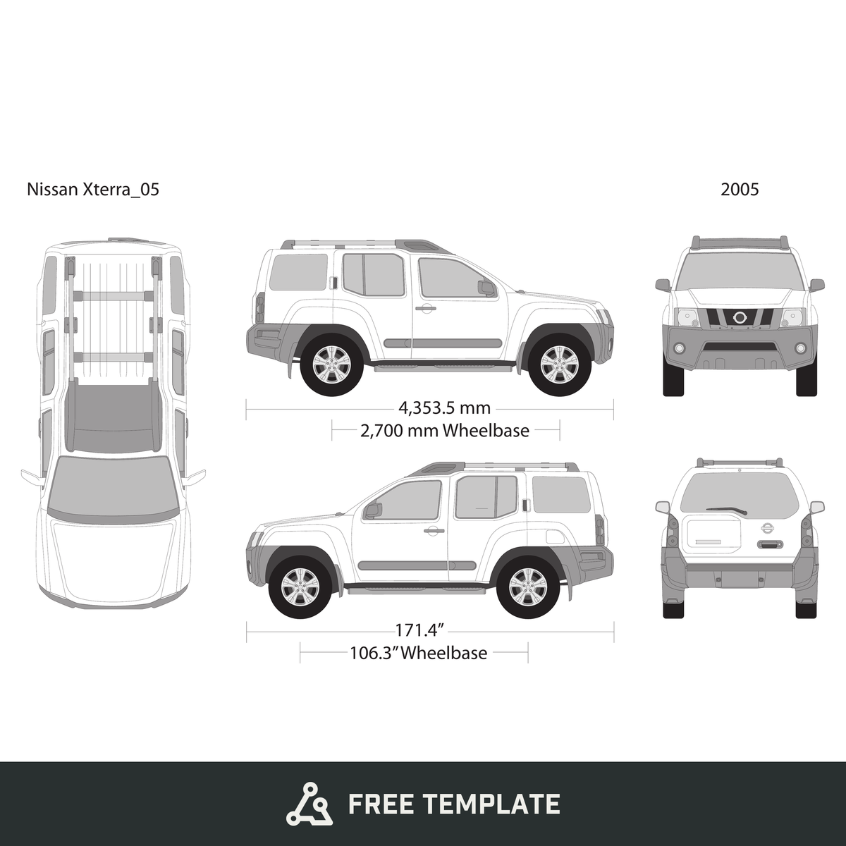 2005 Nissan Xterra free vector vehicle wrap template - GravBase