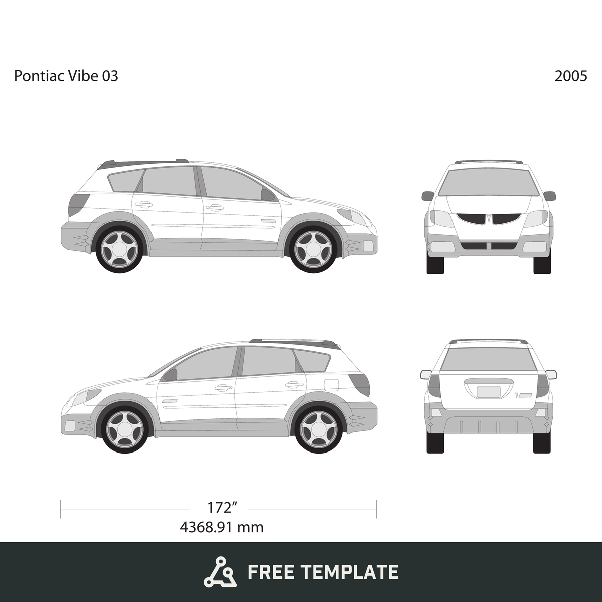 2005 Pontiac Vibe free vector vehicle wrap template - GravBase