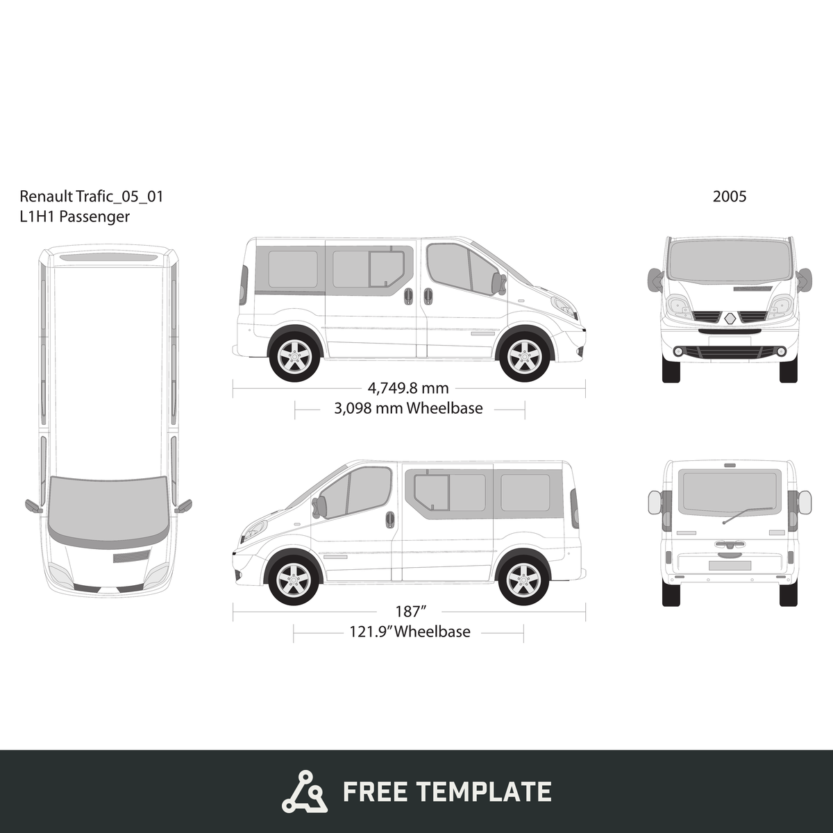2005 Renault Trafic free vector vehicle wrap template - GravBase