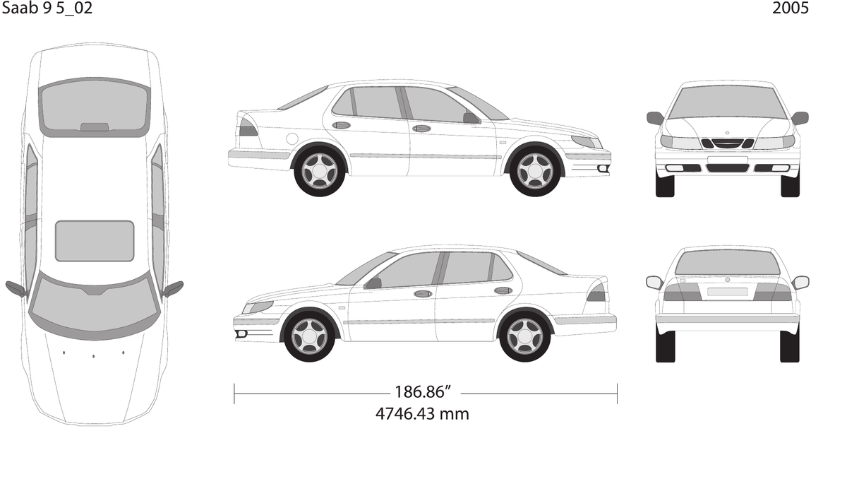 2005 Saab 9 5 vector wrap template, Design-Ready PDF - GravBase