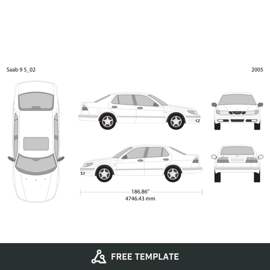 2005 Saab 9 5 free vector vehicle wrap template - GravBase