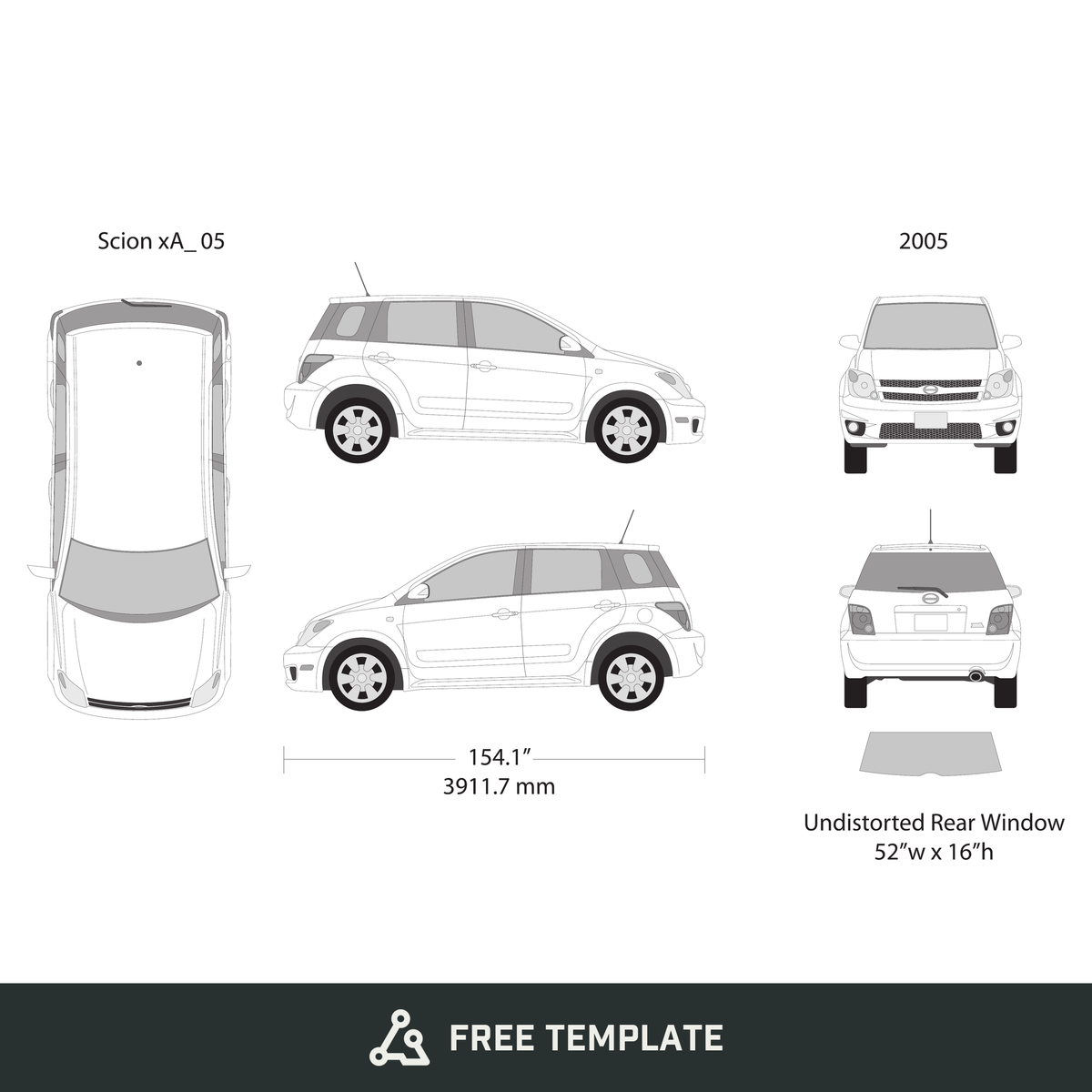 2005 Scion Xa free vector vehicle wrap template - GravBase