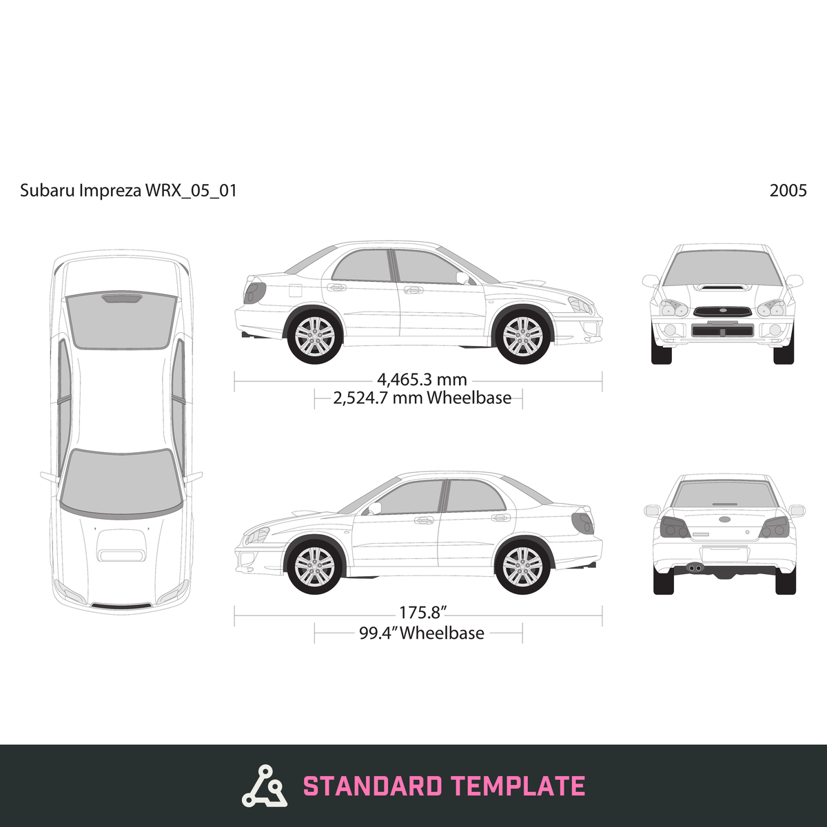 2005 Subaru Impreza vector wrap template V01, Design-Ready PDF - GravBase
