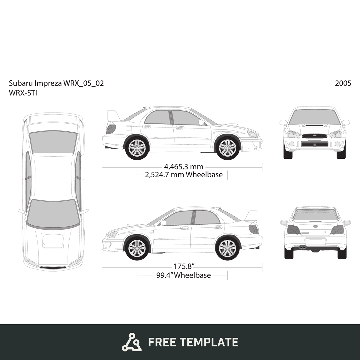 2005 Subaru Impreza free vector vehicle wrap template - GravBase