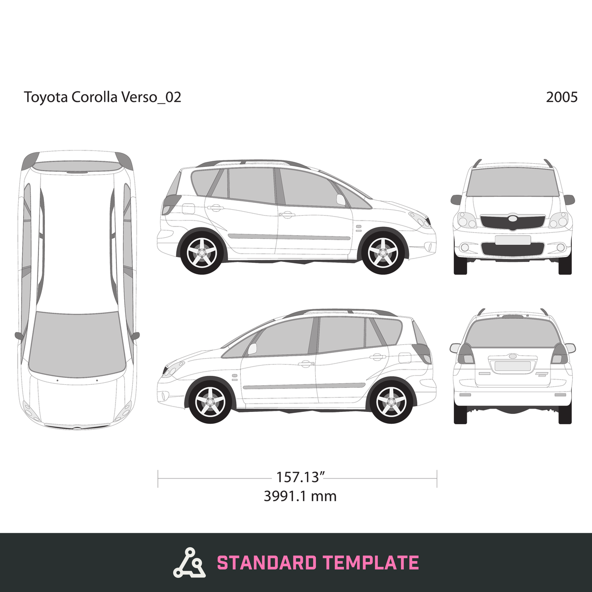2005 Toyota Corolla Verso vector wrap template, Design-Ready PDF - GravBase