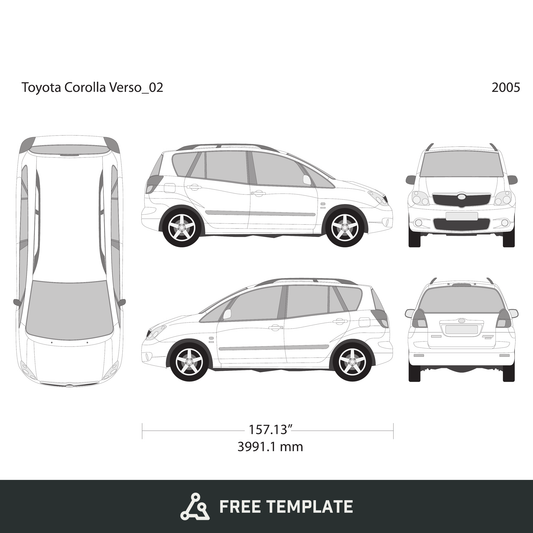 2005 Toyota Corolla Verso free vector vehicle wrap template - GravBase