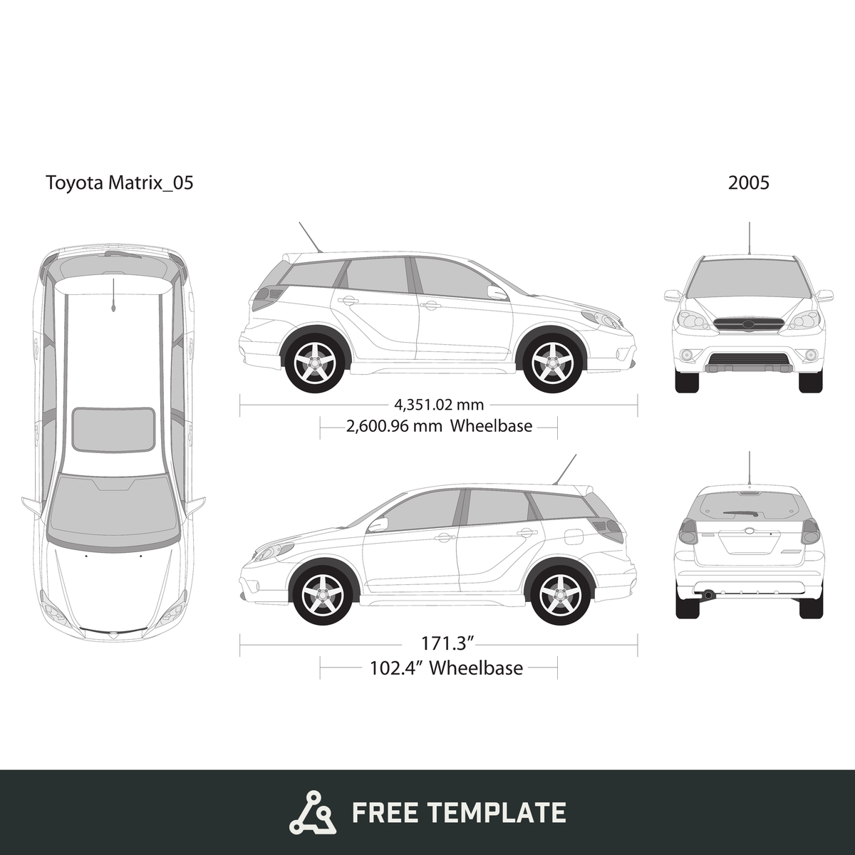 2005 Toyota Matrix free vector vehicle wrap template - GravBase