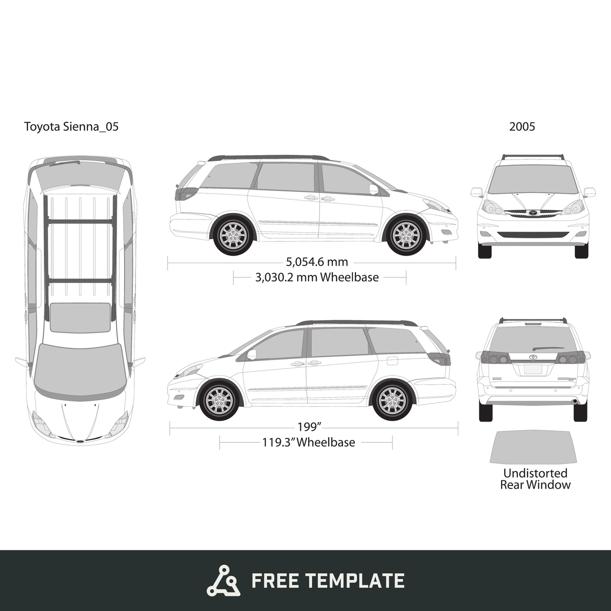 2005 Toyota Sienna free vector vehicle wrap template - GravBase