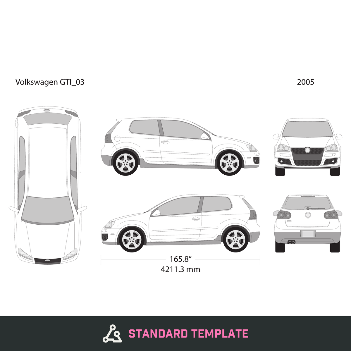 2005 Volkswagen GTI vector wrap template V03, Design-Ready PDF - GravBase
