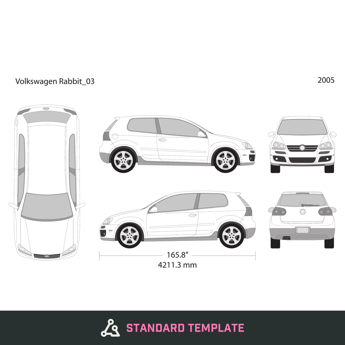 2005 Volkswagen Rabbit vector wrap template V03, Design-Ready PDF - GravBase