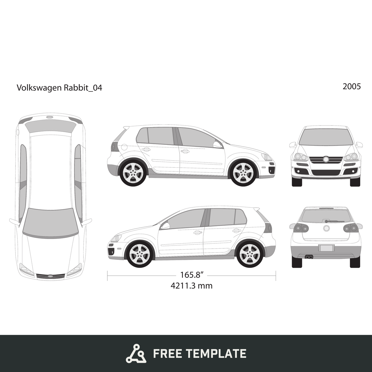 2005 Volkswagen Rabbit free vector vehicle wrap template - GravBase