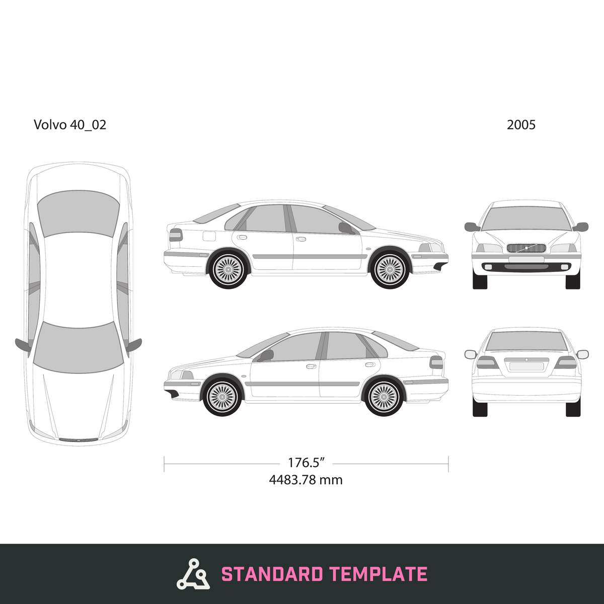 2005 Volvo 40 vector wrap template V02, Design-Ready PDF - GravBase