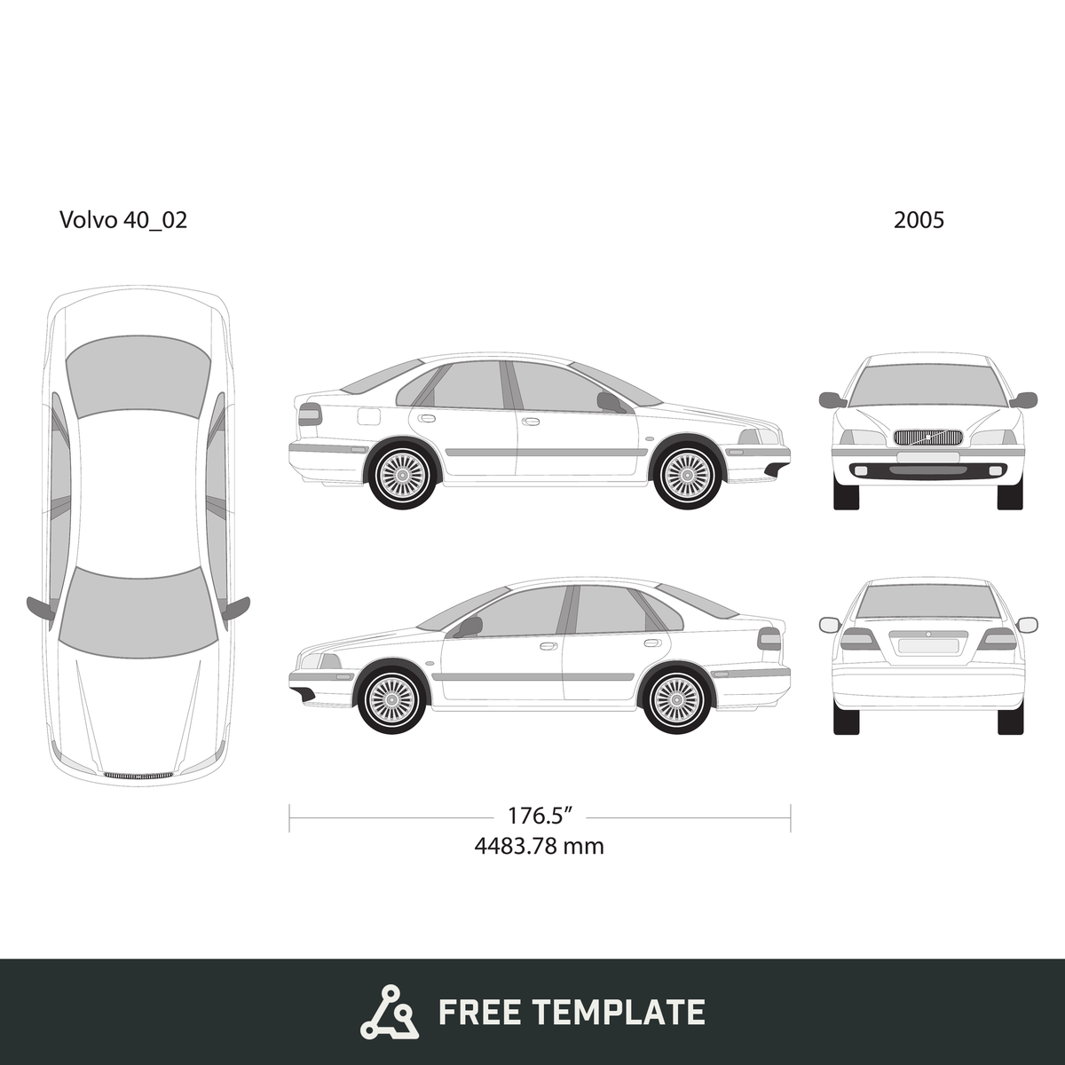 2005 Volvo 40 free vector vehicle wrap template - GravBase