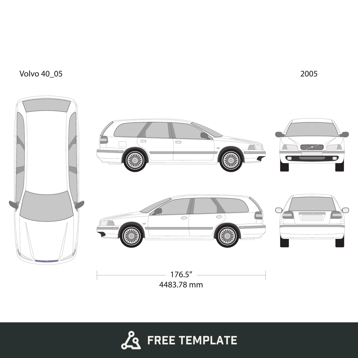 2005 Volvo 40 free vector vehicle wrap template - GravBase