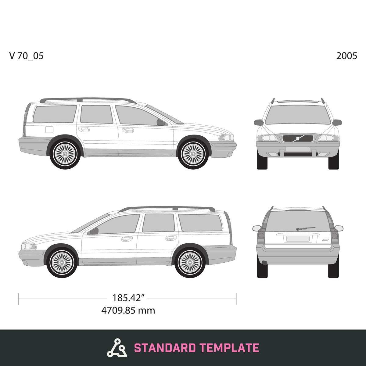 2005 Volvo 70 vector wrap template V05, Design-Ready PDF - GravBase