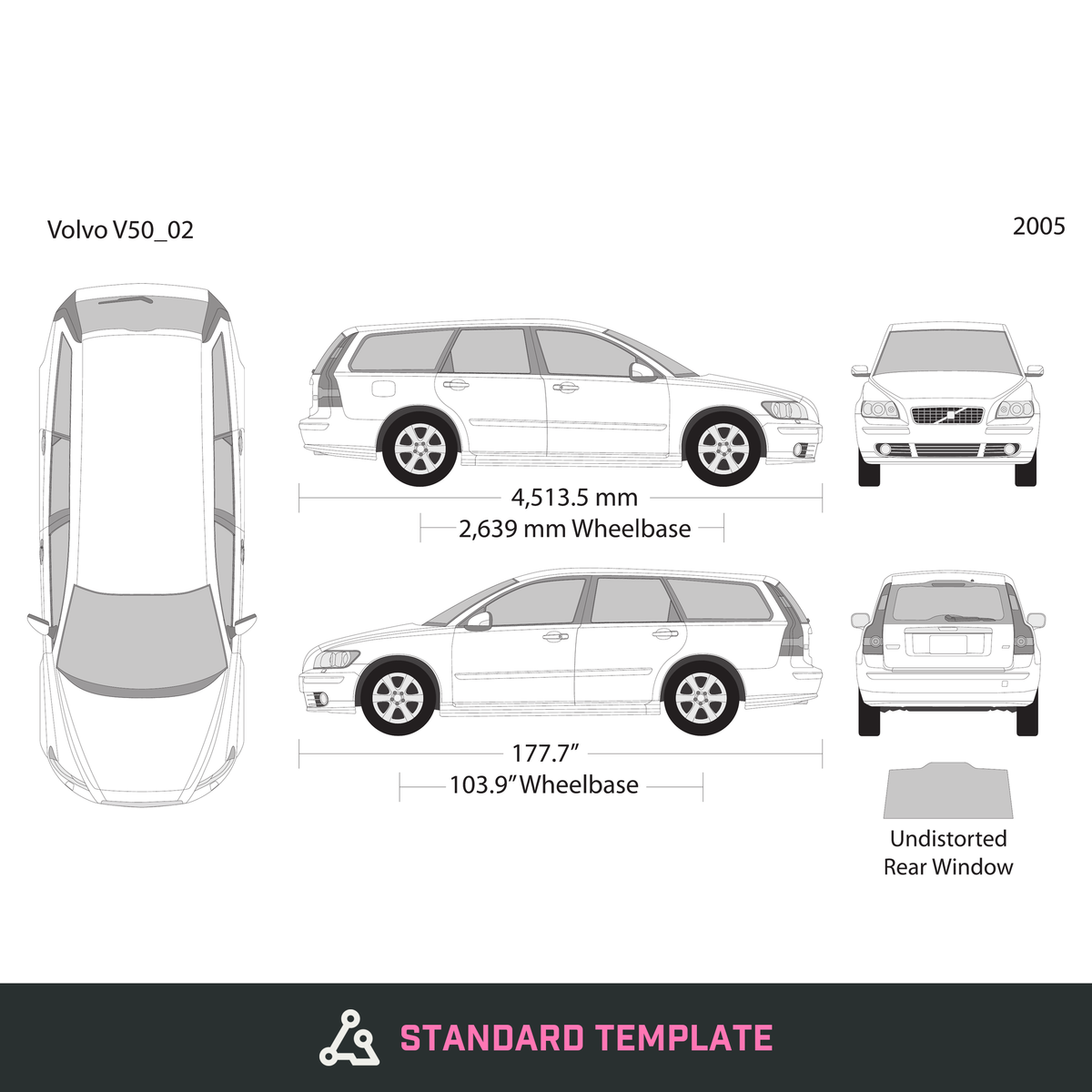 2005 Volvo V50 vector wrap template, Design-Ready PDF - GravBase