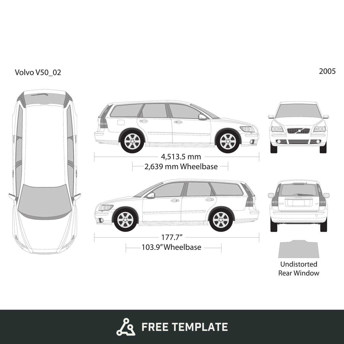 2005 Volvo V50 free vector vehicle wrap template - GravBase