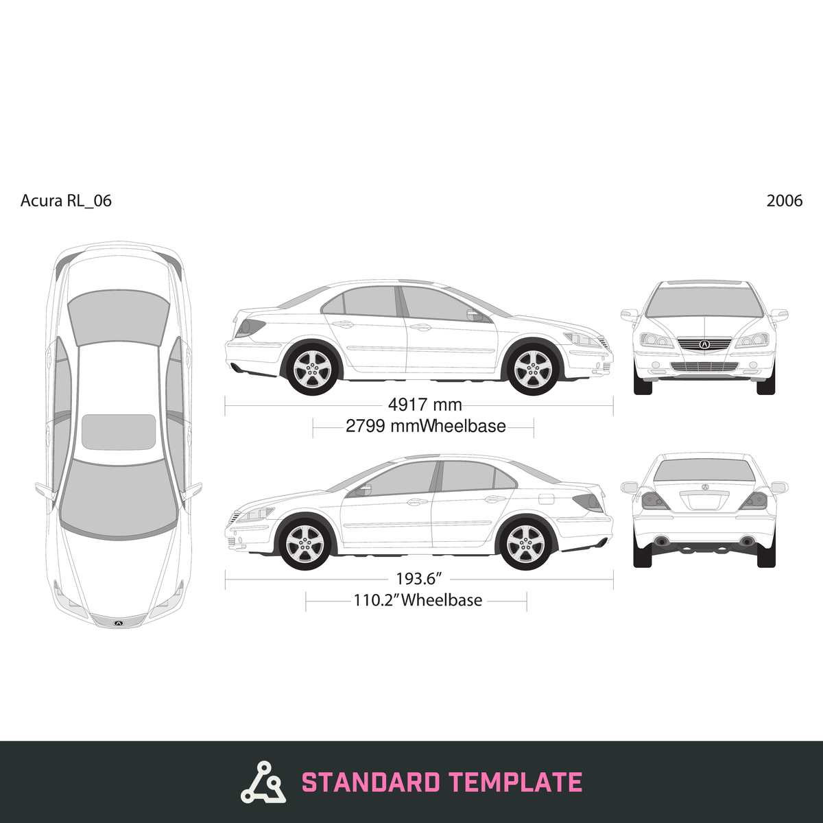 2006 Acura RL vector wrap template, Design-Ready PDF - GravBase